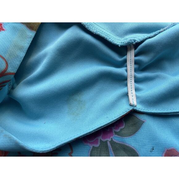 Y2K Vintage California Concepts Tropical Floral Aqua Midi Dress Ruffle Hem Sz S - Picture 11 of 15